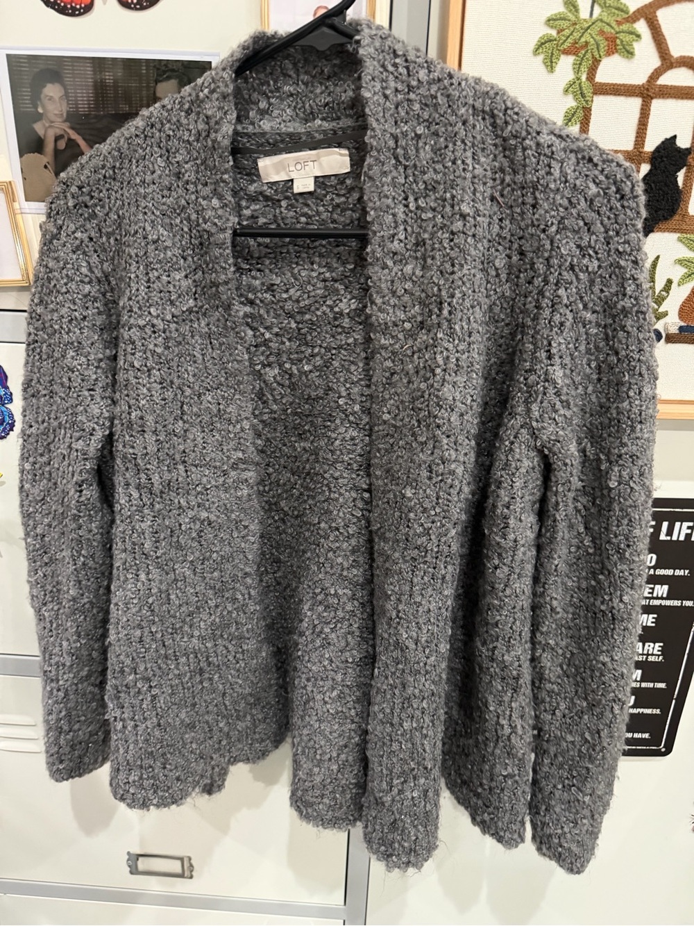 LOFT Dark Gray Bouclé Open Cardigan Sweater